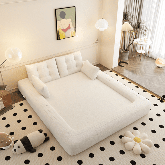 ROOMARK Human Dog Bed, Lazy Sofa Couch, 78.7" Multi-Functional Foldable Sofa Bed, 3-in-1 Teddy Fabric Foam-Filled Sleeper Sofa Bed for Living Room,Guest Bed,Playroom