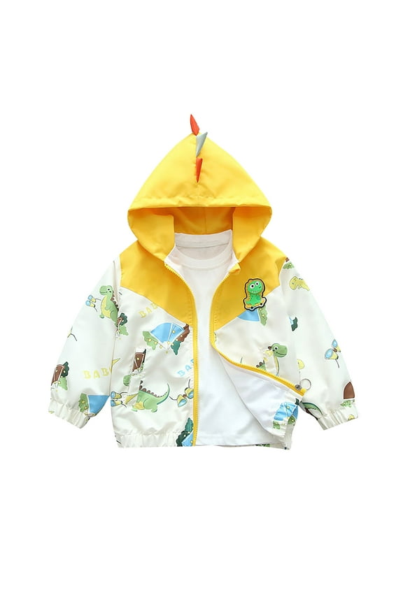 Toddler Baby Boys Girls Jacket Kids Cute Print Zip Up Windproof Coat Spring Fall Clothes Outerwear Fashion 01-Yellow 18-24 Months