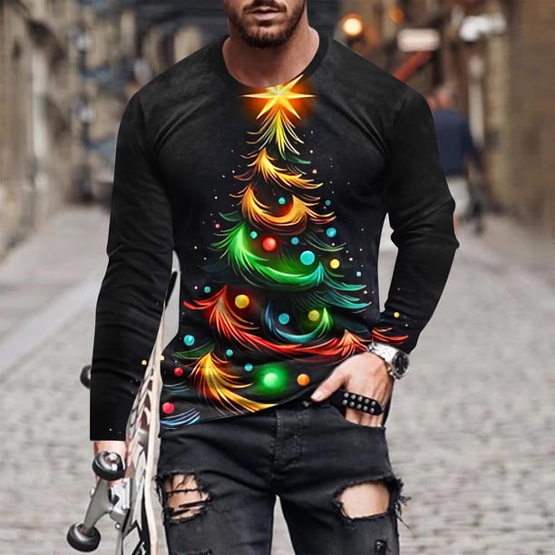 Blusas y camisas de manga larga con cuello redondo para hombre, blusa informal de manga larga con cuello redondo y estampado, blusa de poliéster para hombre