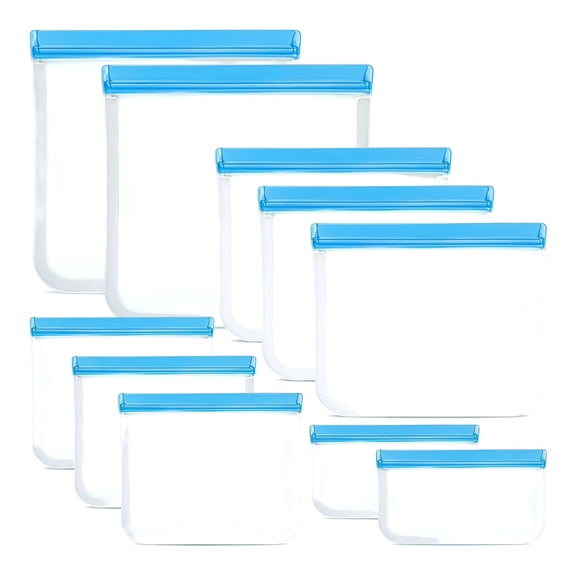 Reusable Silicone Food Storage Bags, 10 Pack 4 Sizes β Leak Proof, Dishwasher Safe Freezer Bags for Sandwich, Marinating Meat, Fruit, Lunch, and Pantry Organization