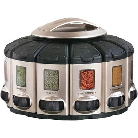 KitchenArt Select-A-Spice Auto-Measure Seasoning Carousel 12 Container Spice Rack Professional Series Satin