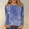 thumbnail image 2 of TSADFHJI Hauts pour Femmes Automne Mode Décontractée Imprimé Col Rond Manches Longues Chandail T-Shirt TG Bleu, 2 of 5