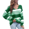 thumbnail image 1 of IROINID Pull Col en V pour Femmes Rayures Décontracté Manches Courtes Automne et Hiver, 1 of 9
