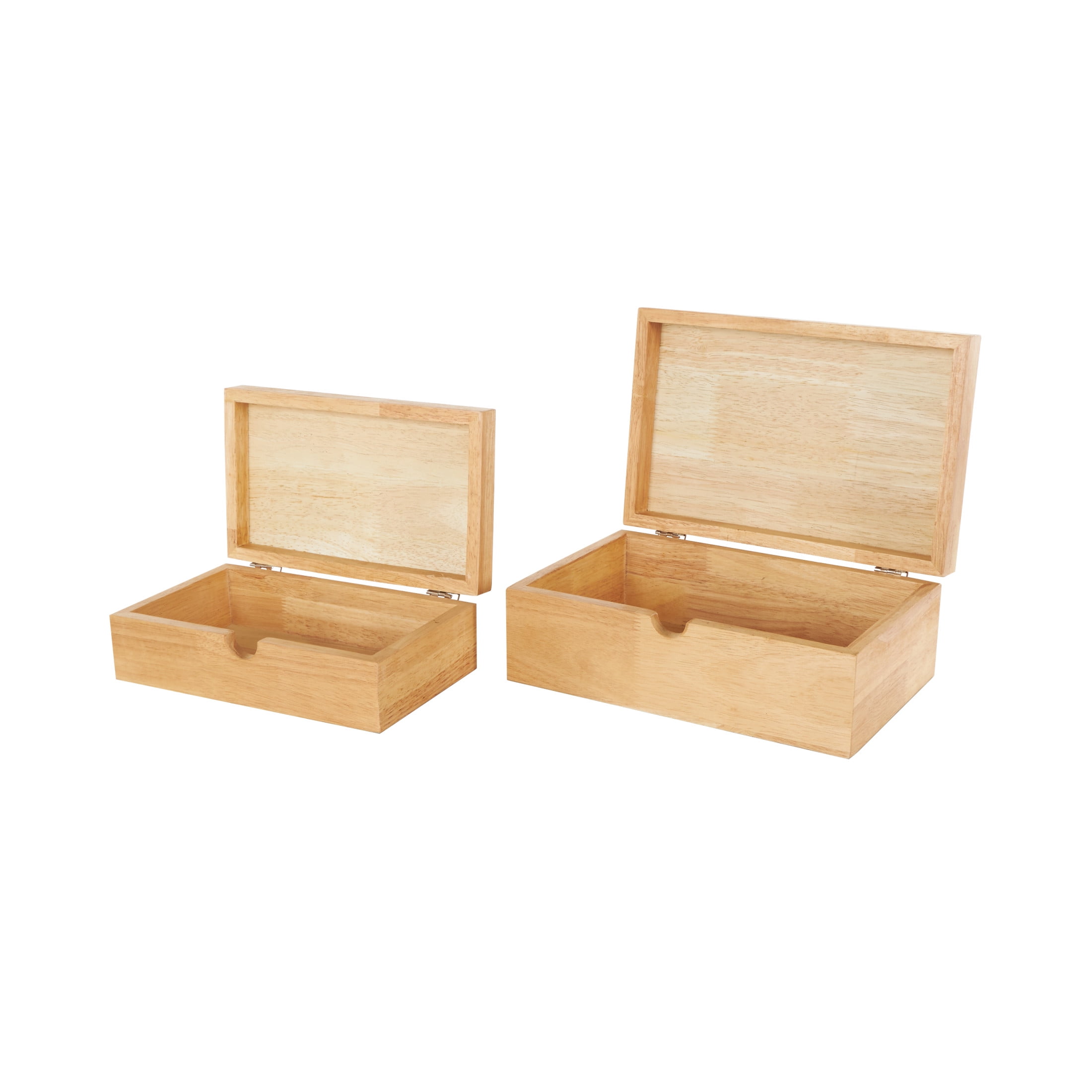DecMode Handmade Storage Light Brown Wood Decorative Box with Seashell Tops, 2 Count