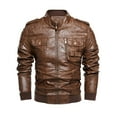 thumbnail image 2 of IYTR Men's Fashion Leather Jackets Long Sleeve Jacket Zipper Hooded Neck Retro Hooded Leather Jackets with Pocket Solid Color Coffee L, 2 of 2