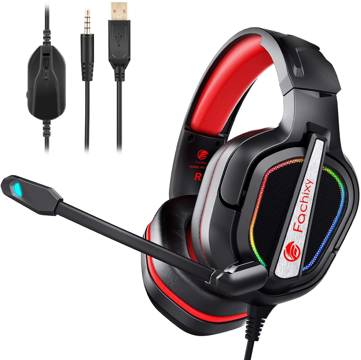 RGB Lights Soulion Tracer 30 PC Gaming Headset Virtual 7.1 Stereo Surround Sound Headphones with Noise Cancelling Microphone USB Plug for Laptops Computers 