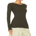 thumbnail image 2 of T-shirt pour Femmes à Manches Longues, Col Rond, Uni, Coupe Ajustée, Hauts d'Automne, T-shirts Basiques, Vêtements d'Automne, 2 of 5