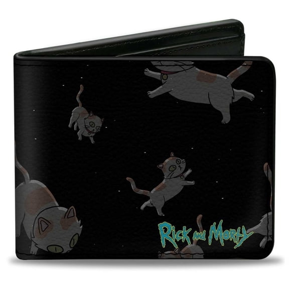 Rick and Morty Wallet, Bifold, Rick and Morty Cats in Space Scattered, Vegan Leather