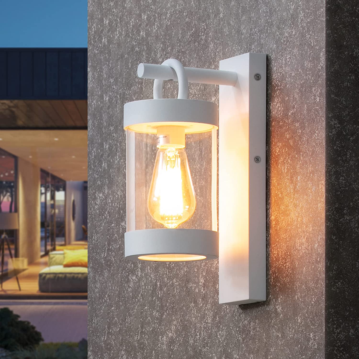 Dusk to Dawn Outdoor Wall Lantern White E26 Wall Mount Lights with