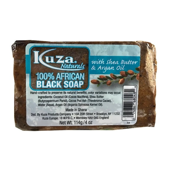 Kuza Naturals African Black Soap with Shea Butter and Argan Oil, 4 Oz, 3 Pack