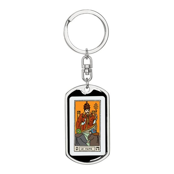 Tarot Card The Pope Keychain Dog Tag Stainless Steel or 18k Gold