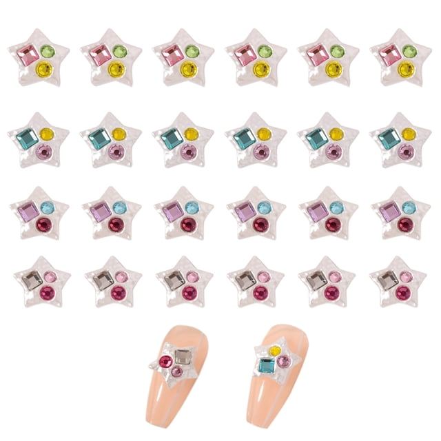24 piezas de diamantes de imitación en forma de estrella para uñas 3D para uñas acrílicas, diamantes de imitación para uñas, gemas para uñas, diamantes de imitación para decoraciones de uñas