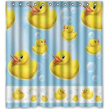 Libin Yellow Rubber Duck Image For Shower Curtain Polyester Fabric Bathroom Decorative Curtain Size 66x72 Inches