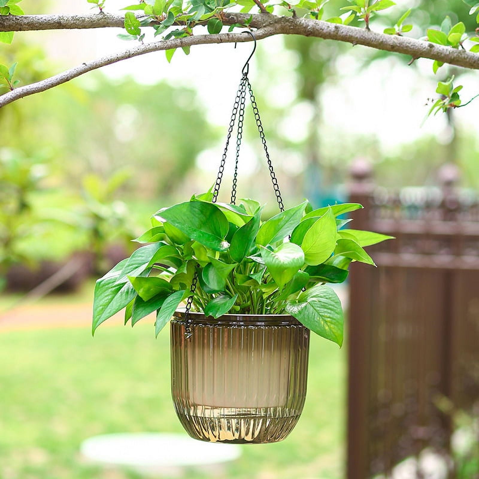 2 Pack Self Watering Hanging Planters Indoor Flower Pots, 6.5 Inch Outdoor Hanging Basket, Plant Hanger with Hooks Drainage Holes for Garden Home