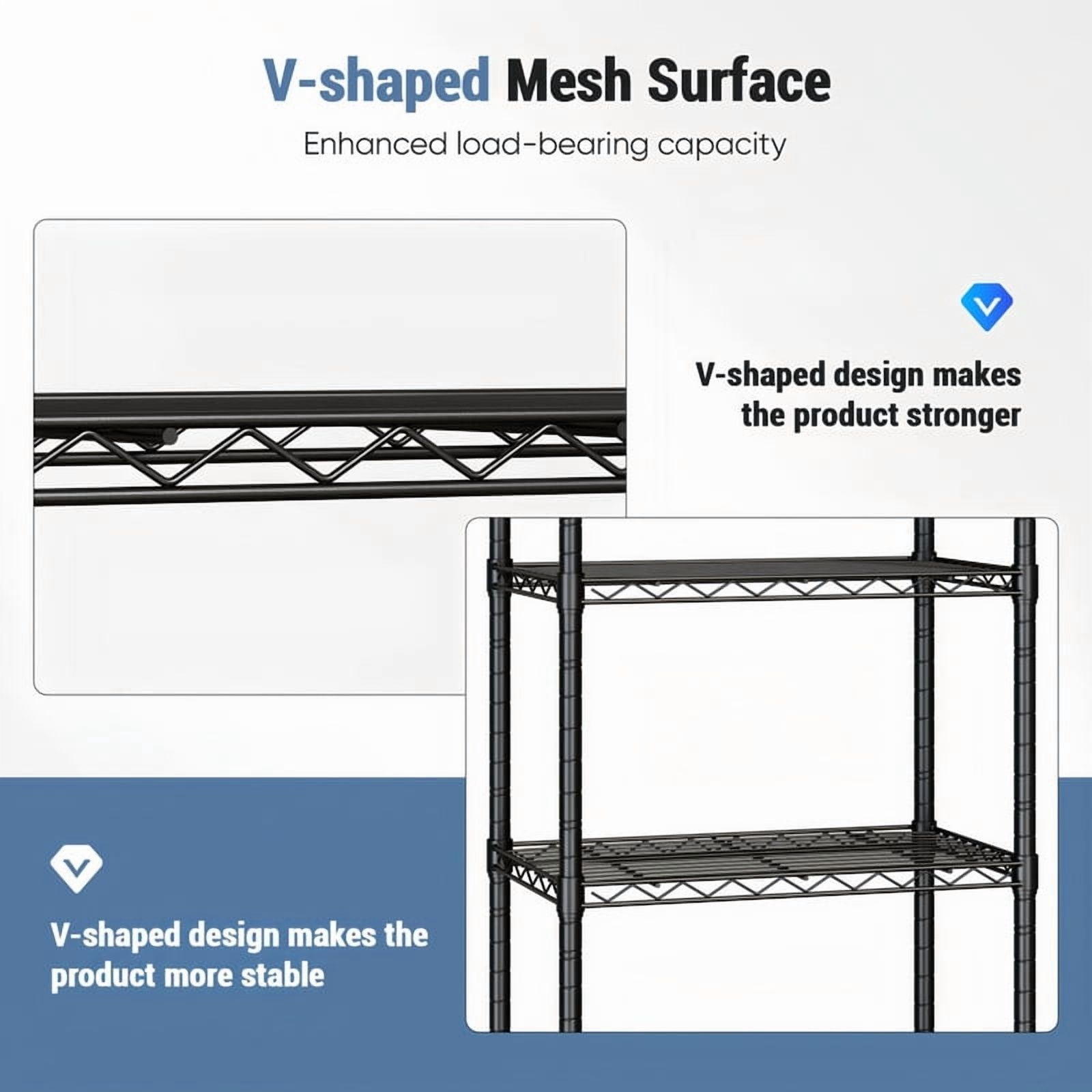 Kelno 3 Tier Wire Shelving with Lockable Wheels Adjustable Metal Storage Rack, Black