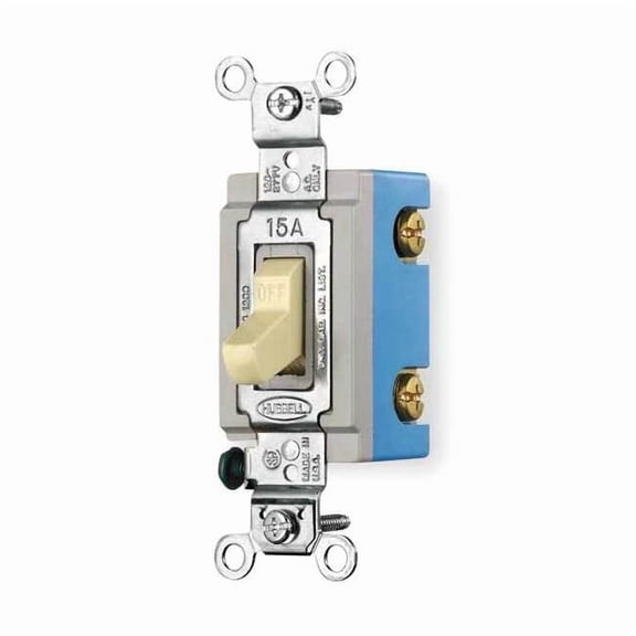 Hubbell Wiring Device-Kellems Wall Switch,Ivory,15A;Back;Side,SnglPole HBL1201I