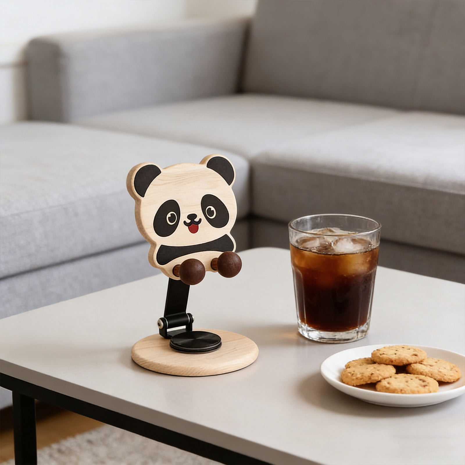 Wooden Adjustable Phone Stand, Foldable Desktop Cell Phone Holder for Desk, Compatible with iPhone Samsung