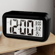 Nkmbld Alarm Clock Upgraded Digital 4.3in LED Display with Temperature Larger Lound Light Control Portable Snooze Calendar Brightness with Battery Powered Alarm Clock
