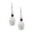 thumbnail image 2 of Gem Stone King 10K White Gold White Opal and Red Rhodolite Garnet Dangle Earrings for Women (2.28 Cttw, Gemstone Birthstone, Oval 8x6mm), 2 of 5