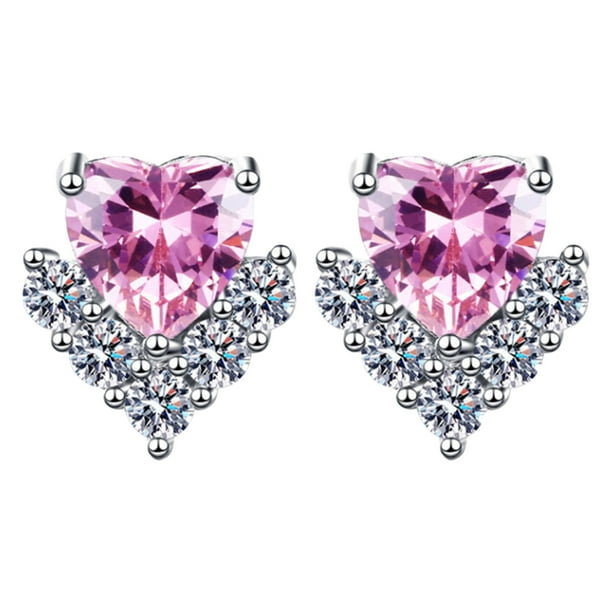 Pendientes de botón para mujer Pendientes de botón con forma de corazón y circonita cúbica, modernos para aniversario o cumpleaños