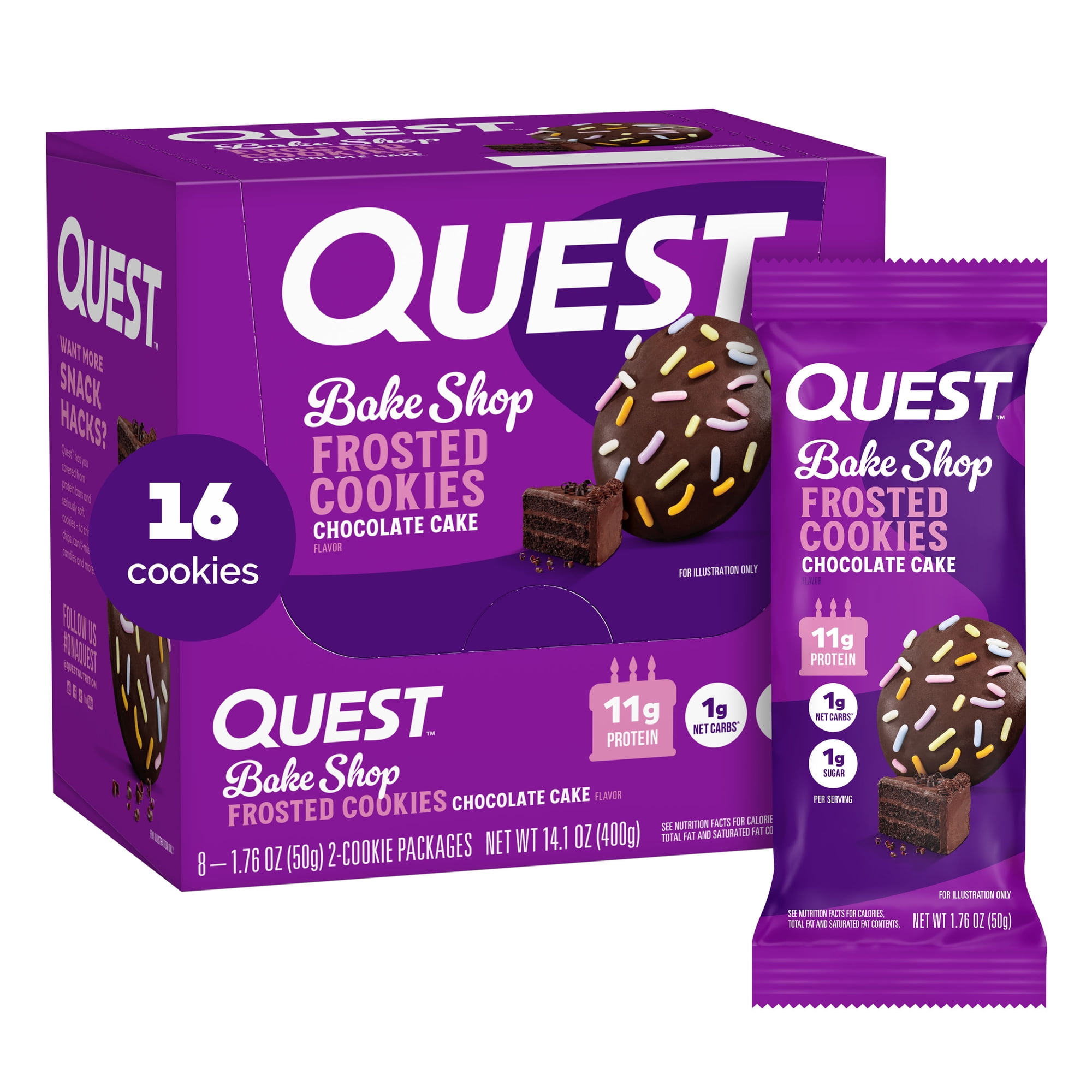 Quest Bake Shop Frosted Cookies, Chocolate Cake Flavor, 10g Protein, 8 Count
