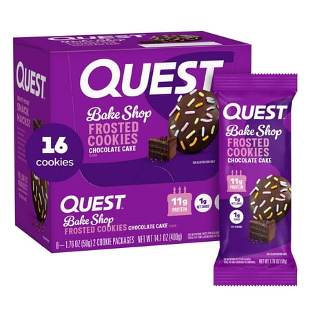 Quest Bake Shop Frosted Cookies, Chocolate Cake Flavor, 10g Protein, 8 Count
