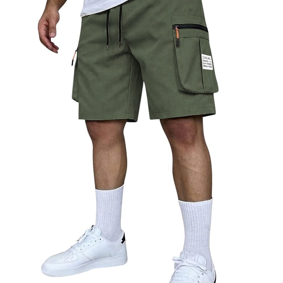 Homeyce Mens Cargo Shorts Multi-Pocket Elastic Waistband Shorts Drawstring Ripstop Straight Leg Cargo Shorts Lightweight Stretch Summer Casual Baggy Pants,Green M