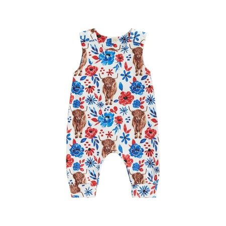

Canrulo Newborn Baby Girls Cow Print Jumpsuit One Piece Sleeveless Romper Bodysuit Overalls Cute Outfits Red 12-18 Months