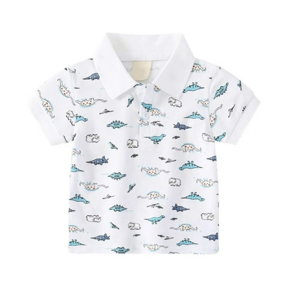 XBASW Kids Boys Dinosaur Print T-Shirt Baby Lapel Cotton Shirt Toddler Summer Short Sleeve Tees Shirt for Boys 1-6 Years