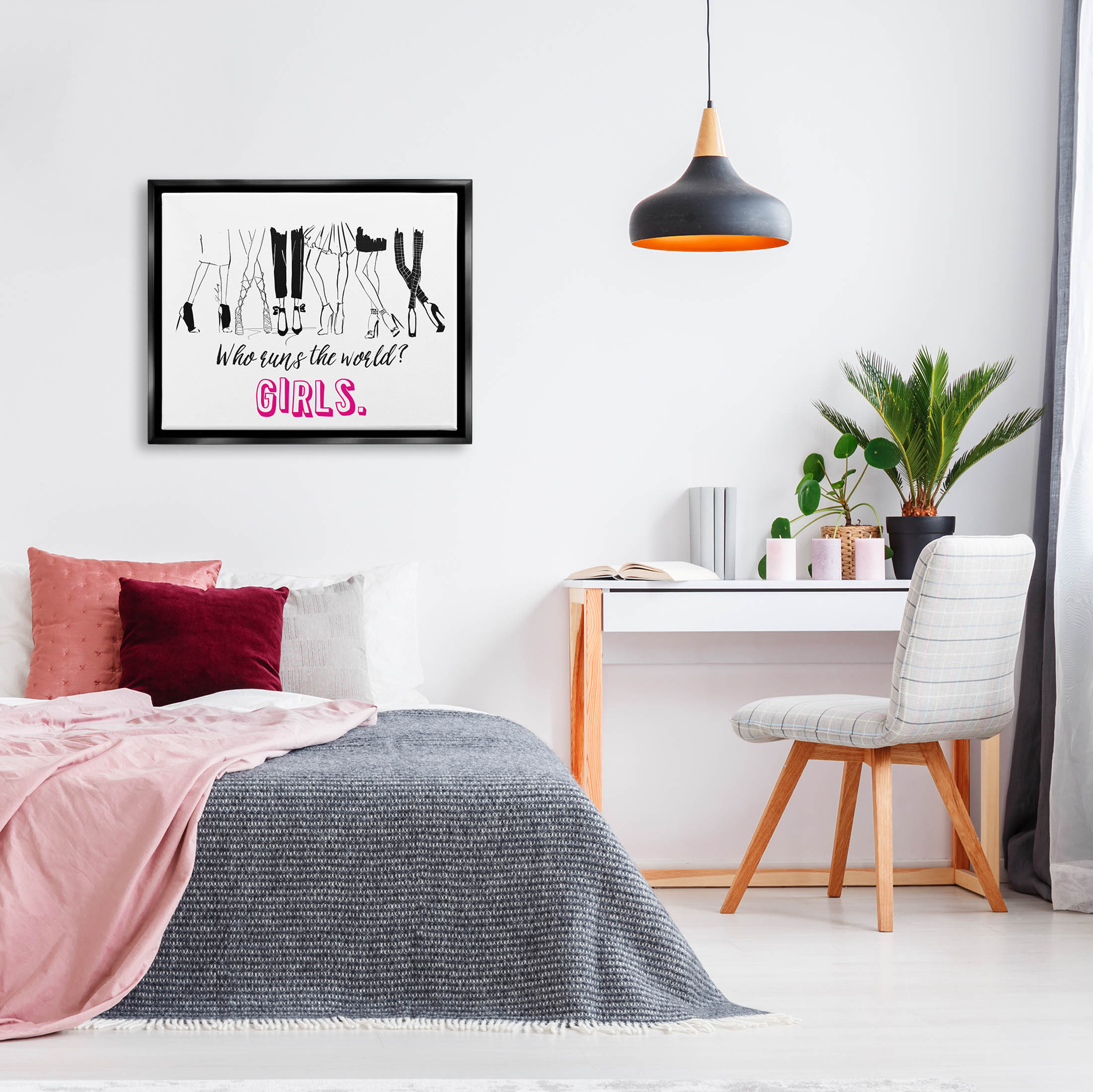 Stupell Industries Girls Run The World Glam Graphic Art Jet Black Floating Framed Canvas Print Wall Art, Design by Alison Petrie