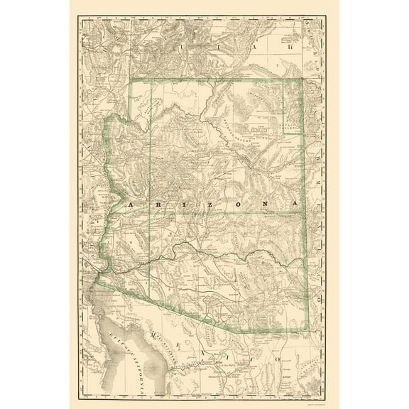 Historic State Map - Arizona - Rand McNally 1879 - Vintage Wall Art