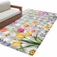 thumbnail image 2 of Area Rug for Living Room, Wildflowers Non-Slip Indoor Large Carpet for Bedroom/Dining Room, Spring Watercolor Tulip Floral Leaf Grey Plaid Washable Low-Profile Rectangle Floor Runner Rugs - 4 x 6 Ft, 2 of 7