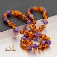 thumbnail image 3 of Amberalia knotted Baltic Amber Necklace with Amethyst, GIA Certificated - for natural remedies - Boost immune System - Cognac-Amethyst 12.5", 3 of 4
