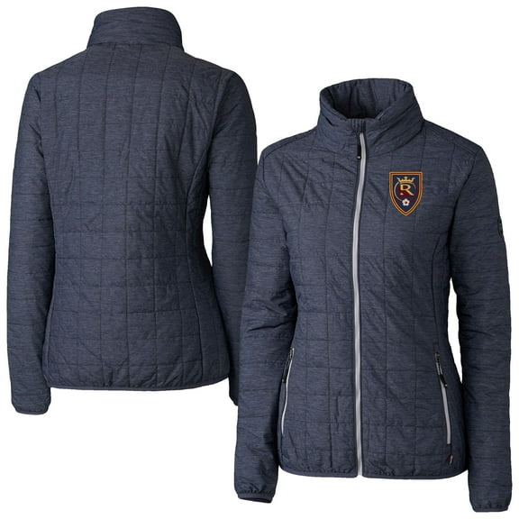 Women's-Cutter & Buck  Heather Navy Real Salt Lake Rainier PrimaLoft Eco Insulated Full-Zip Printed Puffer Jacket
