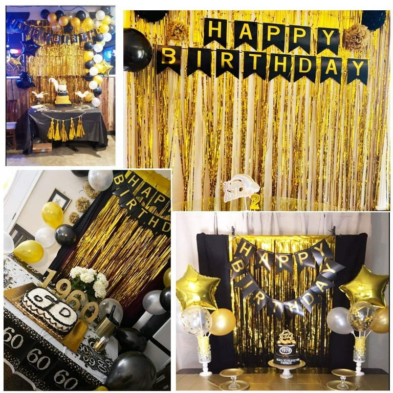 JOYYPOP Birthday Party Decorations Happy Birthday Balloons Banner with  Black and White Balloons Set, Black Foil Fringe Curtain for Men Women  Adults