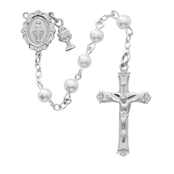 McVan C65RW 5 mm Imitation Pearl Communion Rosary Boxed