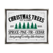 Stupell Industries Christmas Trees Vintage Sign Graphic Art Luster Gray Floating Framed Canvas Print Wall Art, Design by Lettered and Lined