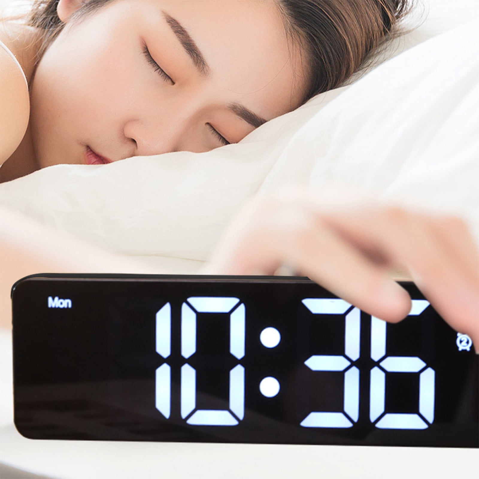 Foqnuq Large LED Digital Clock Alarm - Rechargeable Snooze Wall Clock - Date & Temperature Display - USB Powered - Perfect for Home & Office