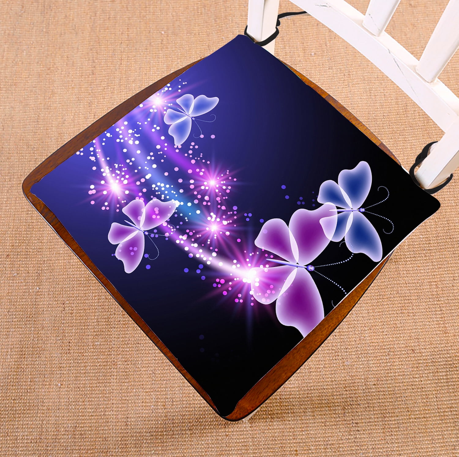 GCKG Pink Purple Butterfly Shining Light Chair Pad Seat Cushion Chair