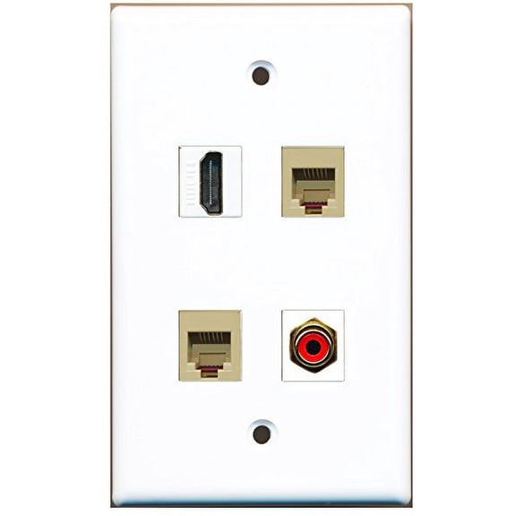 RiteAV - 1 Port HDMI 1 Port RCA Red 2 Port Phone RJ11 RJ12 Beige Wall Plate