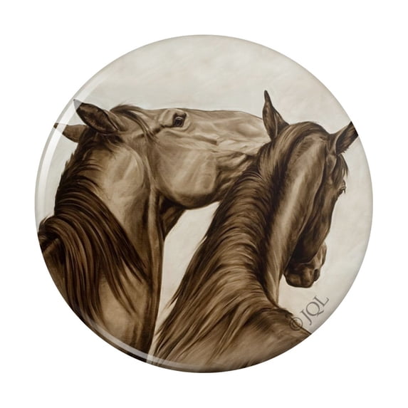 Horses Vintage Sepia Tone Pinback Button Pin
