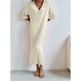 thumbnail image 5 of KelaJuan Women Long Dress, Elegant Half Sleeve V Neck Solid Loose Slit Dress Summer Knit Dress, 5 of 6