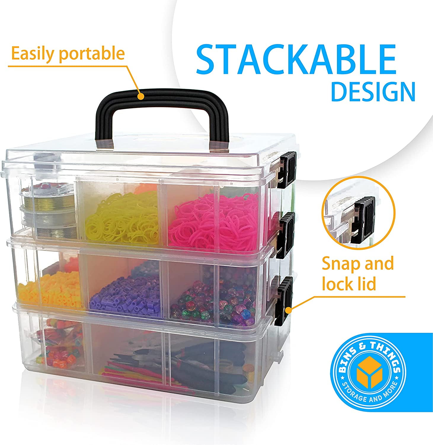 HOME4 BPA Free Stackable Storage Container Dolls Not Included Pink Glitter Small Perfect for Small Toys Organizer Carrying Display Case 3 Layers 30 Adjustable Compartments Bonus Sticker 