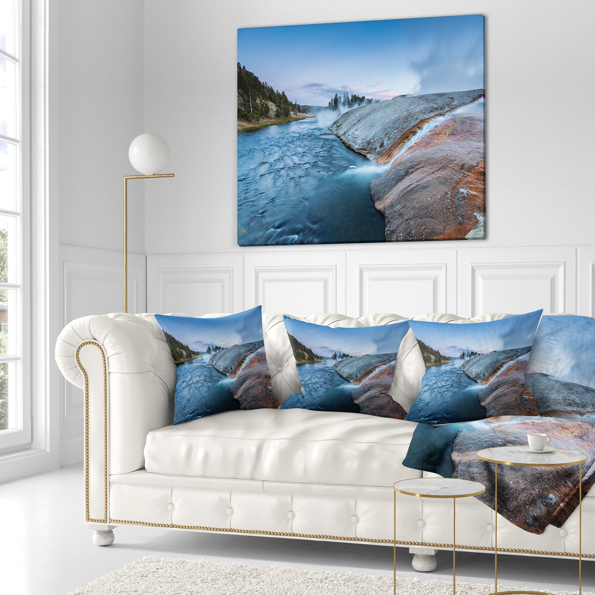 Designart Midway Geyser Basin In Yellowstone - Seashore Throw Pillow - 18x18