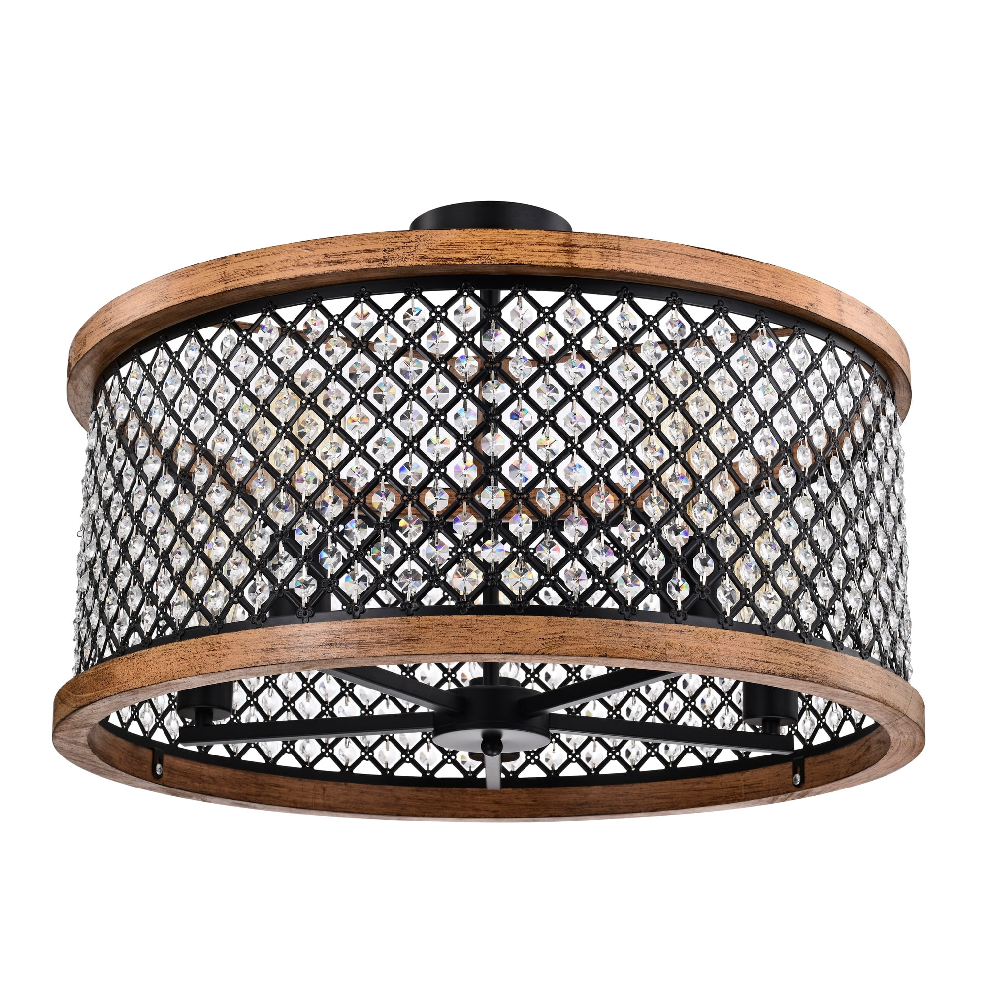 Olyvia 24 in. 5-Light Indoor Chrome and Faux Wood Grain Finish Semi-Flush Mount Ceiling Light with Light Kit