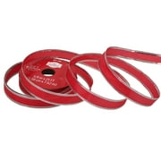 Holiday Time Gift Wrap Ribbon, Red Satin with Silver Edge, Polyester, 5/8"/25'