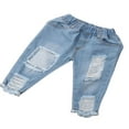 thumbnail image 3 of Girls 3Pcs Summer Outfit  Off Shoulder Tops + Ripped Jeans + Headband MHXX, 3 of 5