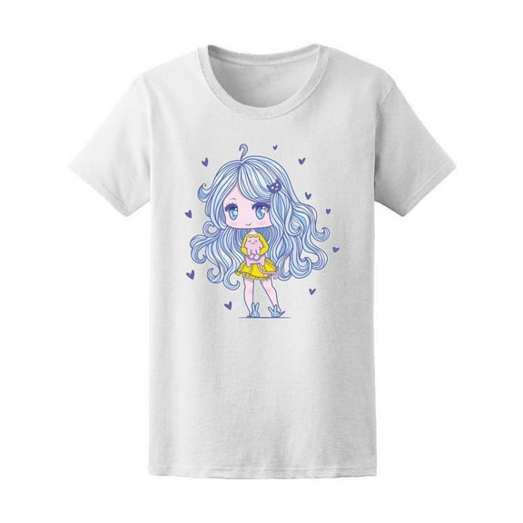 Cute Kawaii Anime Girl Big Eyes T-Shirt Women -Image by Shutterstock, Female Small