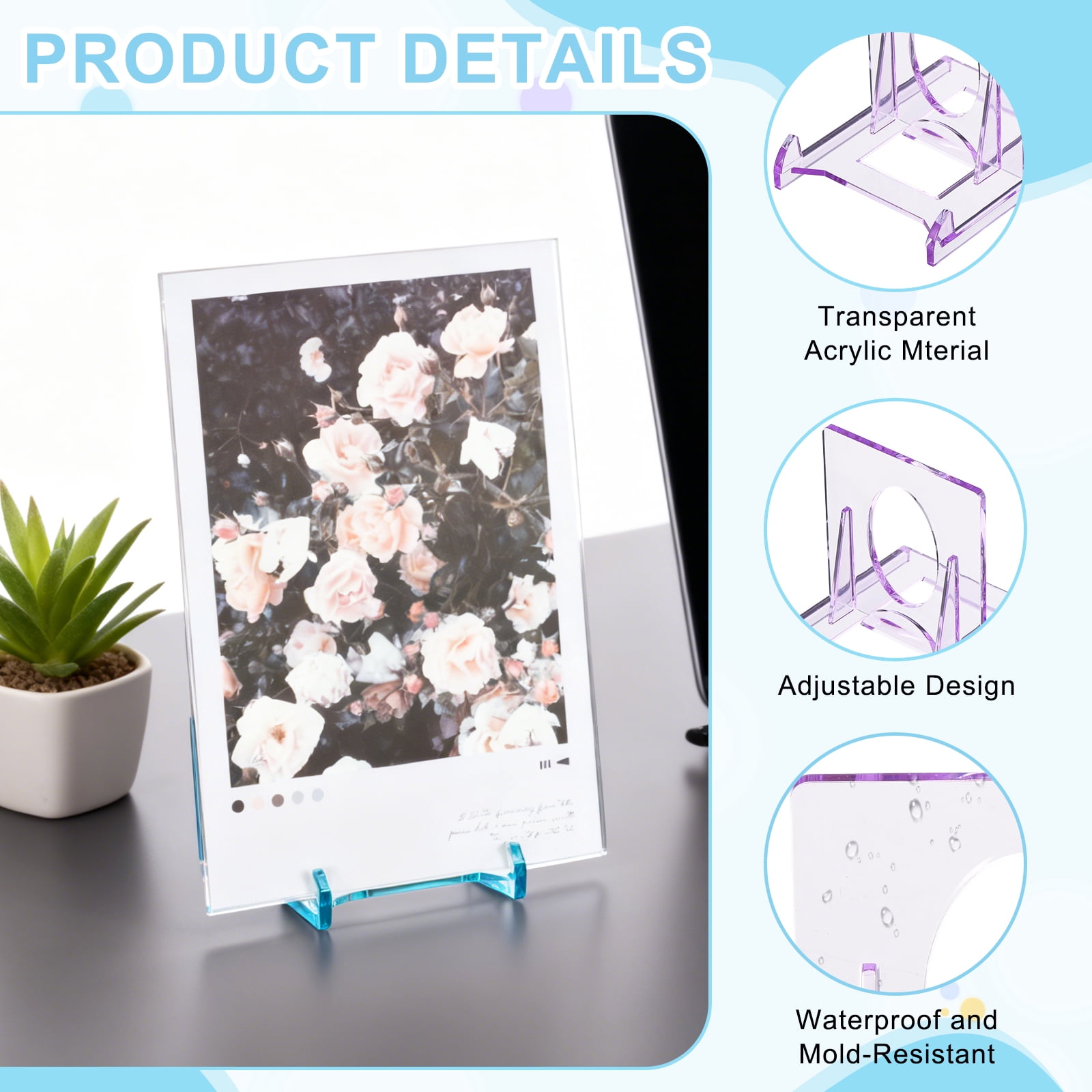Uxcell 20 Pack Adjustable Easel Stands, 2" Clear Plastic Plate Holders Mini Easel Display Stand for Display Pictures Coin Game Card Small Art Works Wedding Table, Purple