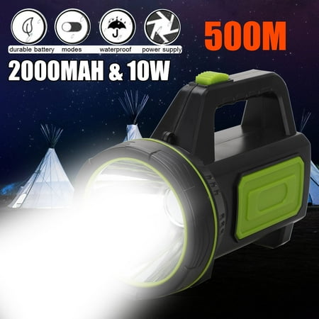 Super Bright Handheld Searchlight, Rechargeable Waterproof LED Spotlight Flashlight, 2000mAH High Capacity Battery Powered Long Lasting Portable Electric Torch with Handle and Side Light, Camp Lantern